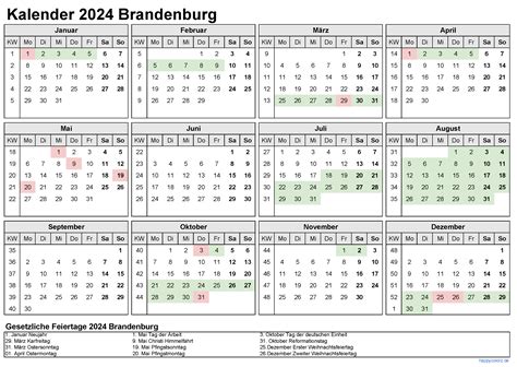 Kalender Inkl Ferien F R Brandenburg Feiertage Pdf Xls Und