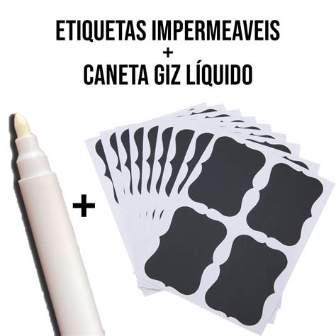 Kit De Etiquetas Adesivas Em Vinil Preta X Cm Caneta Branca De Giz