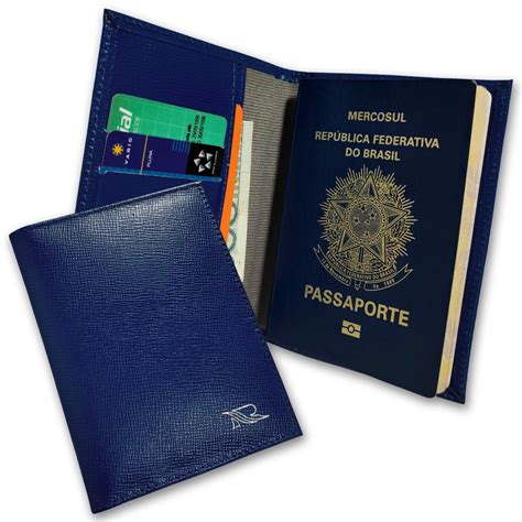 Carteira Porta Passaporte Couro Rfid Personalizado Azul Elo