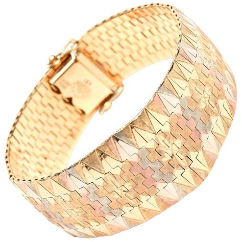 Marina B Tri Colored Gold Flexible Cuff Bracelet At 1stdibs