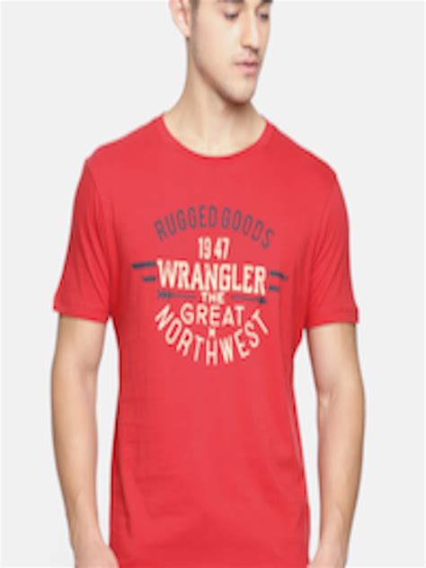 Buy Wrangler Men Red Printed Round Neck Pure Cotton T Shirt Tshirts