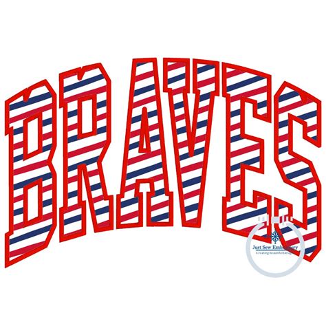 Braves Arched Satin Applique Embroidery Varsity Font Design Machine Em