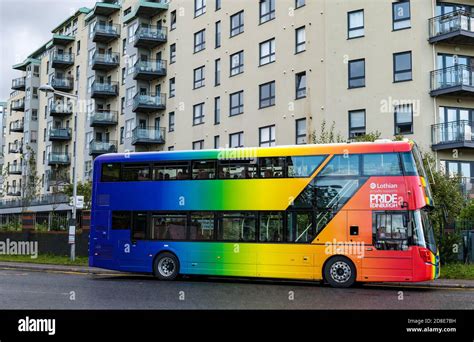 Lothian Bus Decorated With Lbgt Gay Pride Rainbow Colours Leith