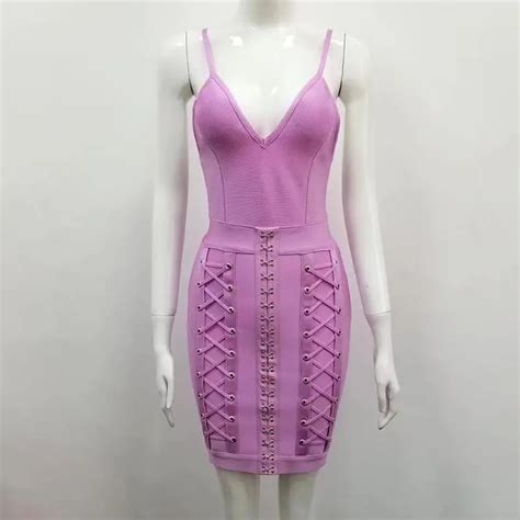 Deep V Neck Lavender Sexy Womens Dress Rayon Bodycon Bandage Dresses