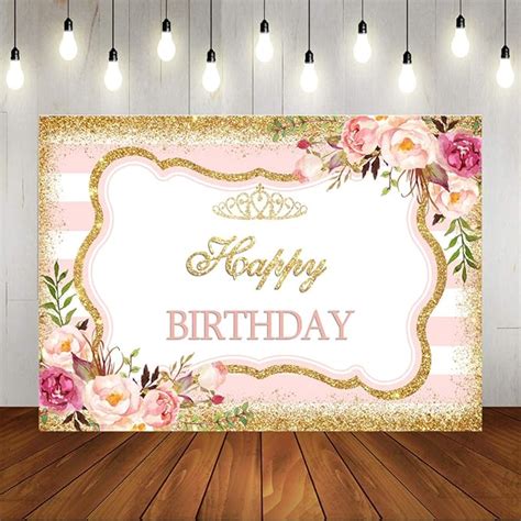 Pink Floral Happy Birthday Backdrop For Women Sweet Rose