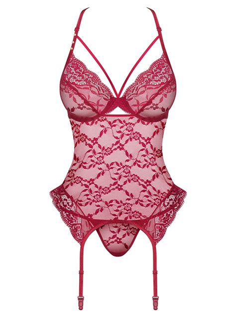 Obsessive Lingerie Ivetta Sexy Corsetto E Perizoma In Pizzo Rosso