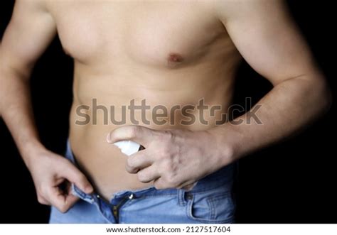 Man Unbuttoned Jeans Naked Torso Disinfecting Stock Photo Shutterstock