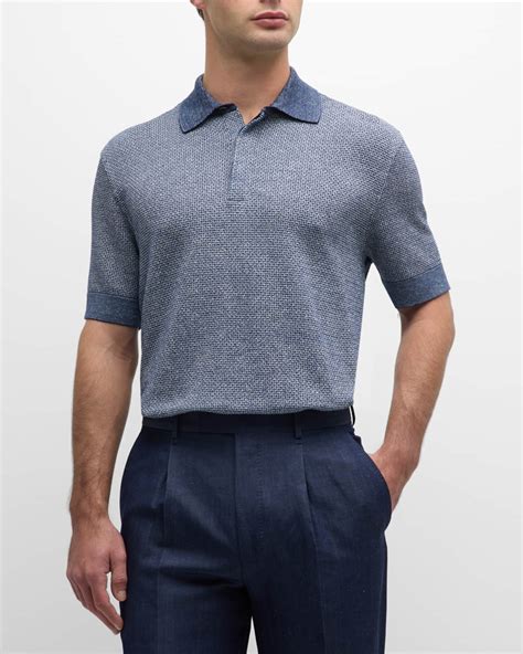 Zegna Mens Jacquard Polo Shirt Neiman Marcus