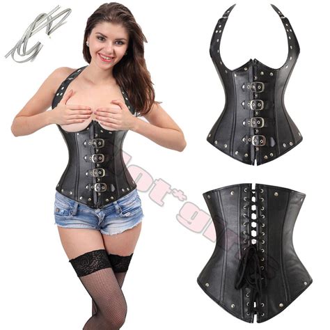 Women Lace Up Boned Shaper Bustier Corset Waist Cincher Burlesque Top Lingerie EBay