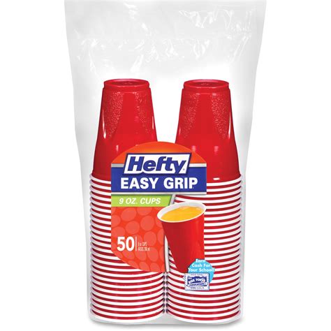 Hefty Easy Grip Disposable Plastic Party Cups 9 Oz Red 50 Pack 12 Packs Carton C20950ct