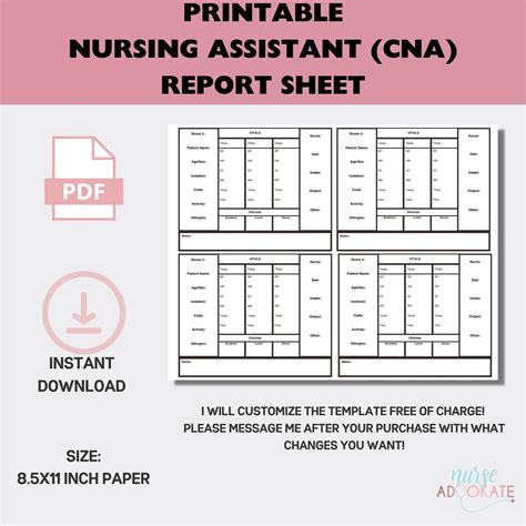 Cna Pca Pct Patient Report Sheet Med Surg Certified Nursing