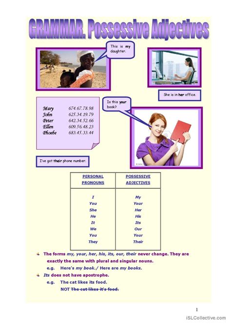 Possessive Adjectives English Esl Worksheets Pdf And Doc