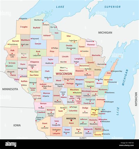 Mapa Pol Tico De Wisconsin Im Genes Vectoriales De Stock Alamy