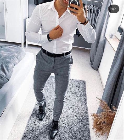 Grey Pants With White Shirt Shirt Casual Style Men Fashion Casual