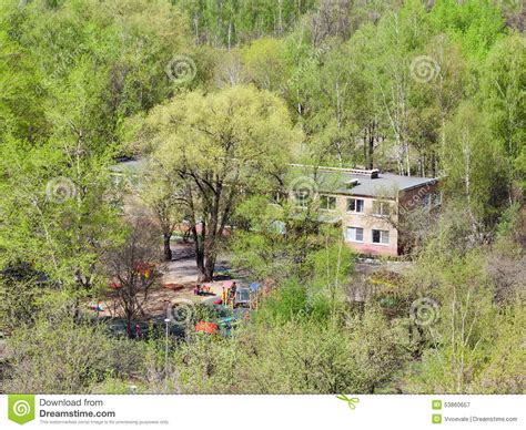 Nursery School In Green Woods In Sunny Day Stock Image Image Of