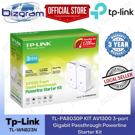 Tp Link TL PA8030P KIT AV1300 3 Port Gigabit Passthrough Powerline