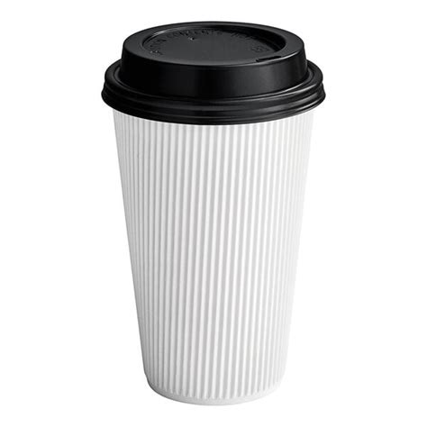 Choice Oz Double Wall Ripple White Paper Hot Cup And Black Lid Pack