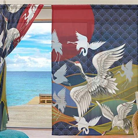 Mnsruu Japanese Cranes Sheer Curtains 213cm Long Panels Tulle Voile