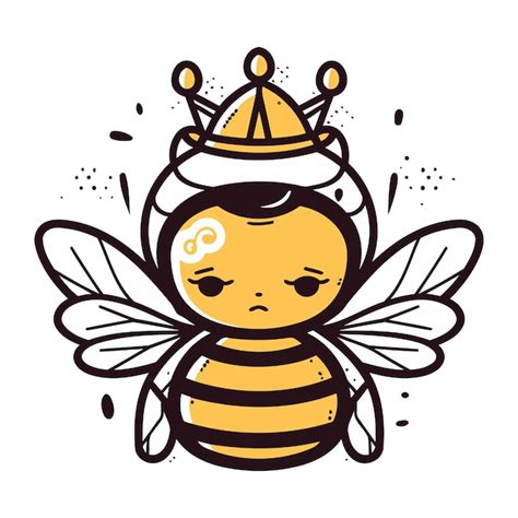 Premium Vector Cute Cartoon Bee With Crown Vector Illustration