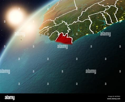 Liberia During Sunset Highlighted In Red On Planet Earth With Visible