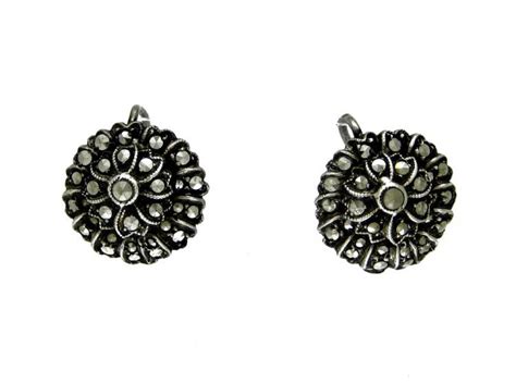 Marcasite Flower Design Earrings 856Y The Antique Jewellery Company