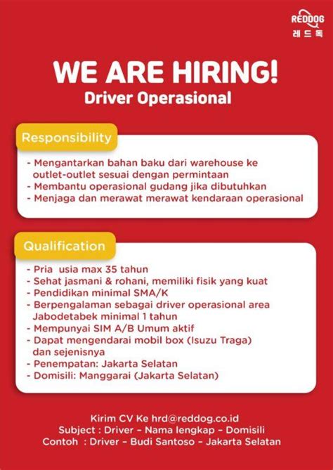 Lowongan Kerja Driver Operasional Di Pt Bighot Restaurant Indonesia