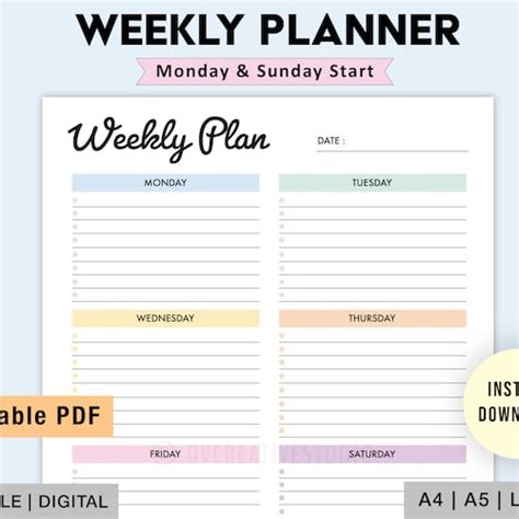 Editable Weekly Planner - Etsy