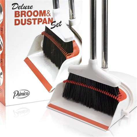 Primica Broom and Dustpan Set - Stand Up Dustpan with Bristle Cleaning Comb - Ideal Kitchen ...