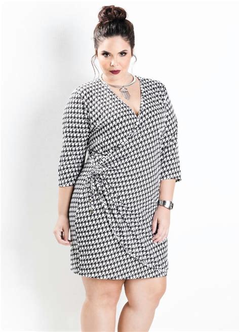 Vestido Transpassado Pied De Poule Plus Size Marguerite