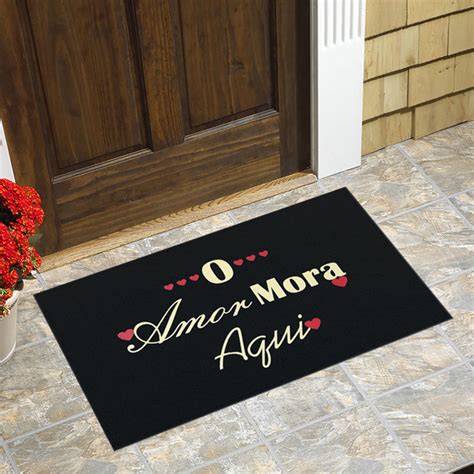 Tapete Capacho Preto 45x65cm O Amor Mora Aqui 01 Antiderrapante Leroy