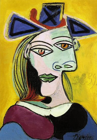 Pablo Picasso Head Of A Woman With Blue Hat Red Ribbon 1939 Pablo