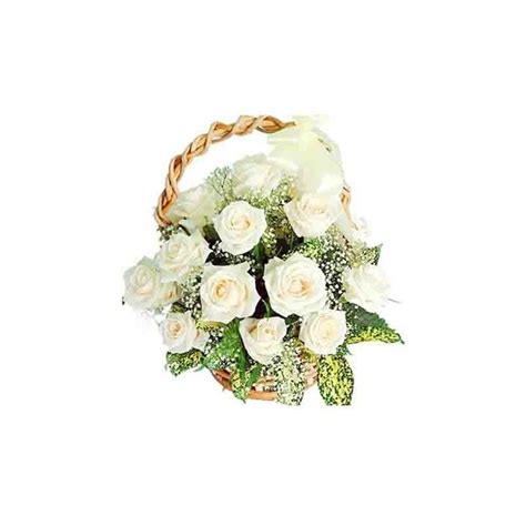 12 White Roses Basket Flower Bunch Flower Vase Flower Basket Flower