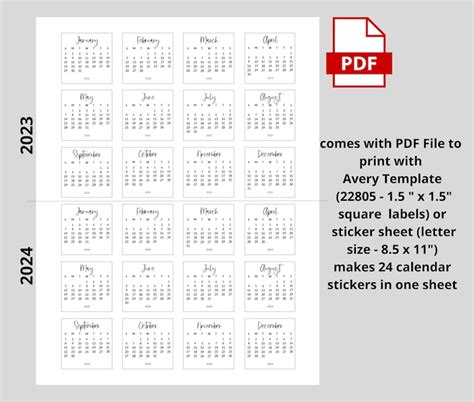 Mini Calendar Sticker Template For Monthly Planner Etsy