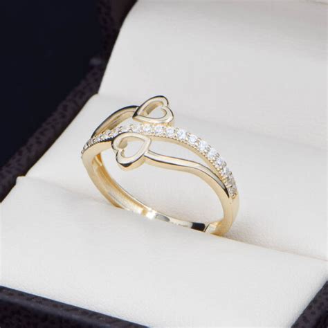 Anillo de Promesa Corazones Oro 14k con zirconias Joyería Alahas