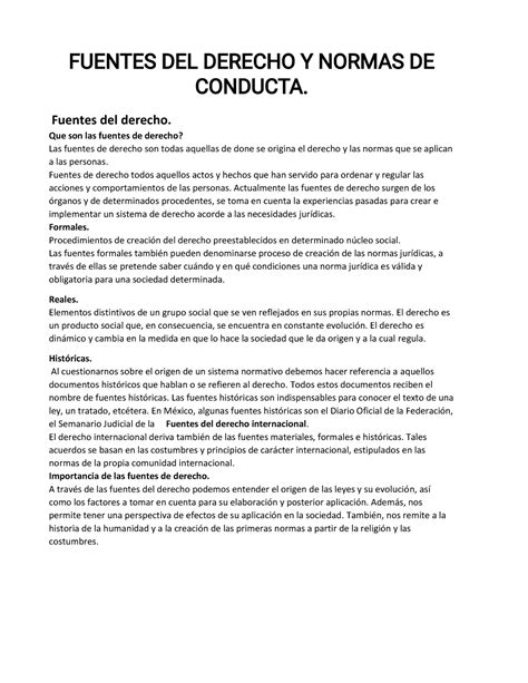 Fuentes DEL Derecho Y Normas DE Conducta FUENTES DEL DERECHO Y NORMAS