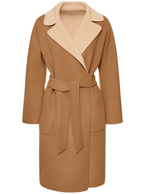 Buy Max Mara Rail Double Wool Belted Midi Coat Camel Honey At 30 Off