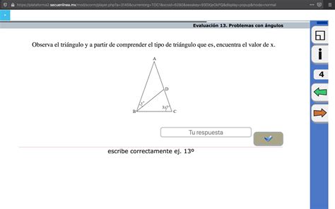 Observa el triángulo y a partir de comprender el tipo de triángulo que