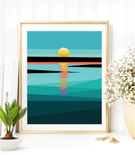 Sunset Wall Art Geometric Art Print Sunset Print Sky Print Water Print