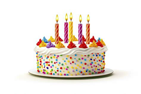 AI Generated Colourful Birthday Cake With Candles Isolated On White