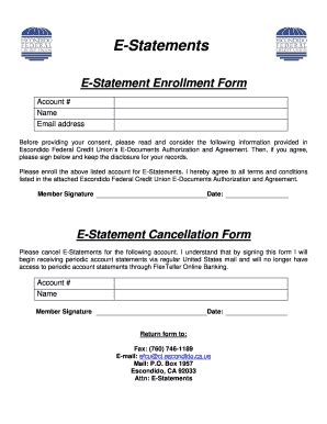 Fillable Online E Statement Enrollment Form Fax Email Print Pdffiller