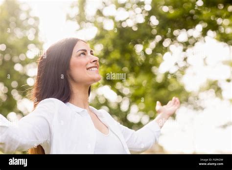 Beautiful Brunette In The Park Stock Photo Alamy