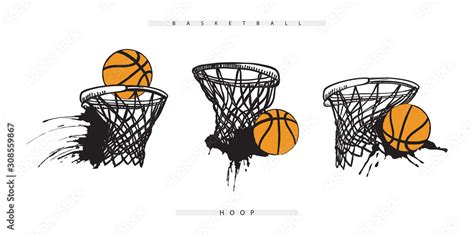 Vector Basketball Hoop With The Ball Set Of Grunge Sports Elements For