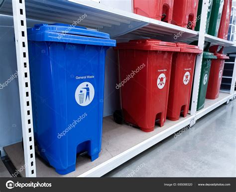 Trash Cans Various Colors Separate Types Garbage Stock Photo by ...