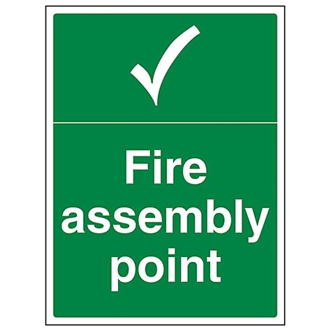 Fire Assembly Point With Tick Sign Adhesive Vinyl 300x400mm X3