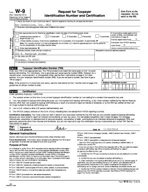 Fillable Online Form W 9 Rev December 2014 Anyform Org Fax Email