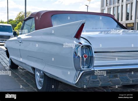 Cadillac Cabriolet With Red Roof From The Sixties On A Classic Car Show