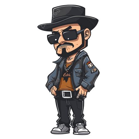 รูปcholo Clipart การ์ตูนผู้ชายสวมหมวกและแจ็กเก็ตหนังยืนอยู่ เวกเตอร์