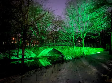 The glowing green bridges of the Emerald Necklace will stay through March