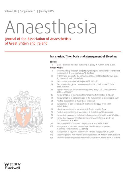 Point‐of‐care Monitoring Of Haemostasis Mallett 2015 Anaesthesia Wiley Online Library