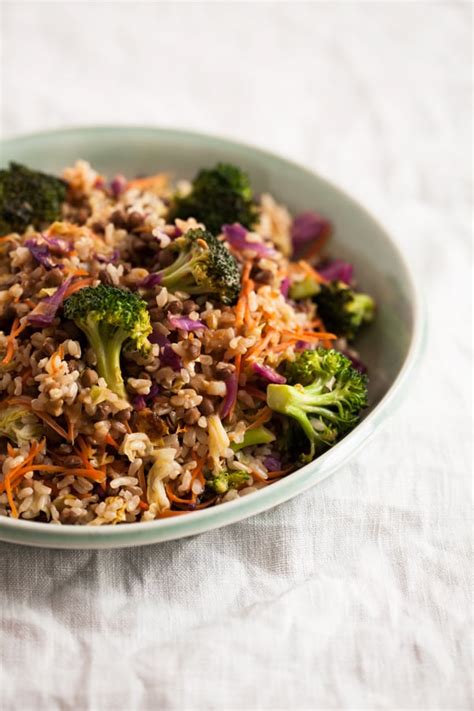 Quick Easy Brown Rice Lentil Stir Fry with Peanut Butter Sauce